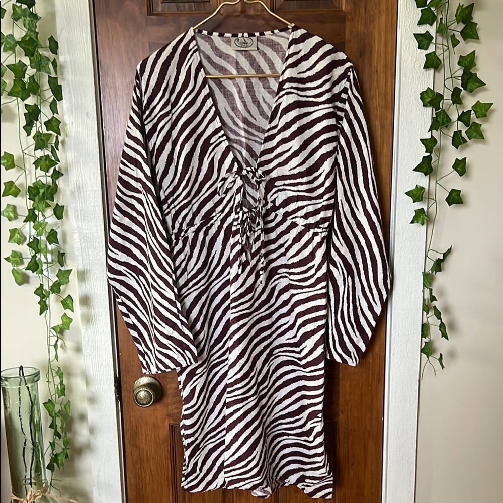 MALABAR BAY 100% Cotton Swim Cover in Purple Zebra Print | Large